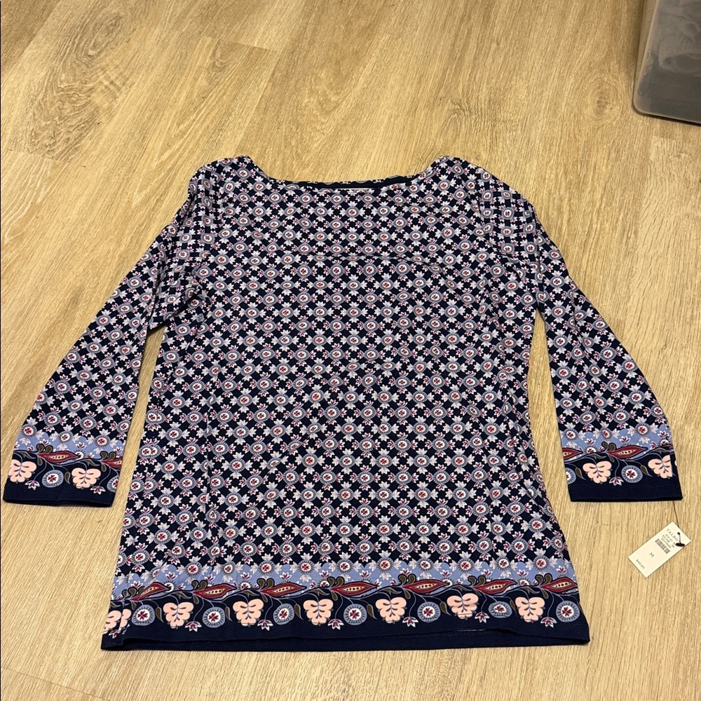 Talbots Navy Floral Long Sleeve Tee